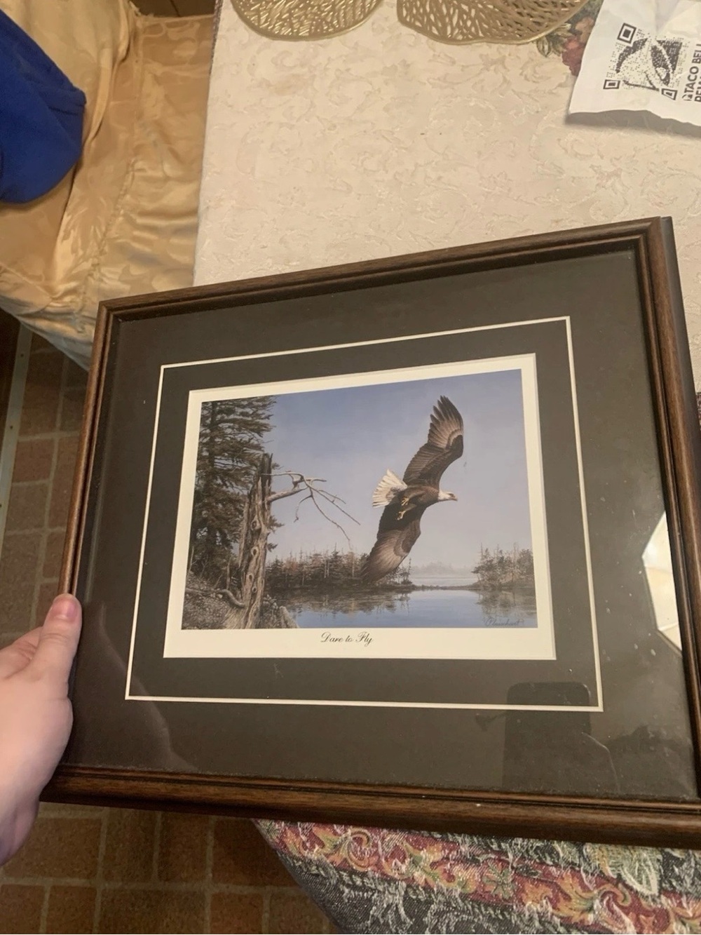 Framed Bald Eagle Wall Art Print - Brown Frame, Black Mat